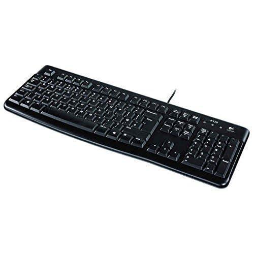 Logitech K120 Kabelgebundene Business Tastatur für Windows und Linux | USB-Anschluss, Leises Tippen, Robust, Spritzwassergeschützt, Tastaturaufsteller, Spanisches QWERTY-Layout - Schwarz