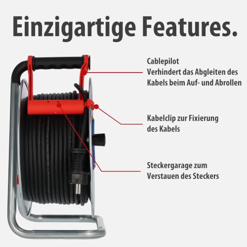 Brennenstuhl Garant S V2 IP44 Kabeltrommel 50m outdoor aus Stahlblech | Made in Germany, Kabel in Signalfarbe orange, kurzfristiger Einsatz im Außenbereich