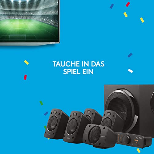 Logitech Z906 5.1 Sound System | 1000W Surround Sound Lautsprecher, THX, Audio-Eingänge, Fernbedienung, EU Stecker, PC/PS4/Xbox/TV/Smartphone - Schwarz