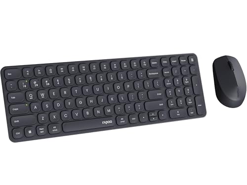 Rapoo 9310M Aluminium Tastatur Maus Set Kabellos - Bluetooth & 2,4 GHz | Multi Device bis 4 Geräte, kompaktes Gehäuse flach, QWERTZ Layout Deutsch, dunkelgrau