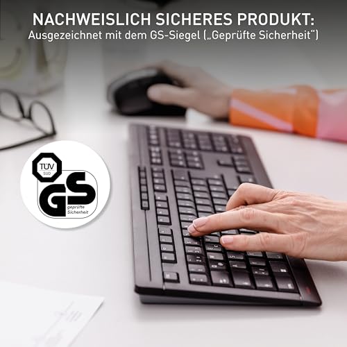 CHERRY Stream Keyboard Wireless, Kabellose Tastatur, Deutsch, Schwarz | QWERTZ-Layout, Verbindung über 2,4 GHz Funk mit USB-Dongle, Plug & Play, Leise Tasten, Flaches Design, Batteriebetrieben