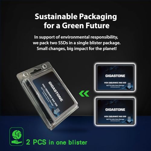 Gigastone NAS Zertifiziert 1TB SSD Festplatte (2er-Pack) TLC Hohe Dauerhaltbarkeit SSD für 24/7 Dauerbetrieb NAS-Systeme RAID 2,5 Zoll SATA III Internes Festkörper-Laufwerk SSD Caching