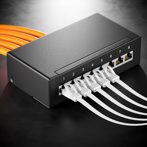 deleyCON 0,5m Flaches CAT7 Netzwerkkabel 10 Gbit/s, 5 Stück - Weiß