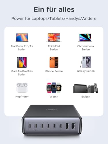 UGREEN USB C Ladegerät 200W, 8-Port Desktop Ladestation,100W Laptop Charger | platzsparend für Schreibtisch, Multi-Geräte Laden, PPS Schnellladegerät, kompatibel mit MacBook Pro/Air, iPhone, Galaxy usw.