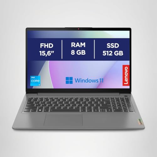 Lenovo IdeaPad 3 Notebook 39,6 cm (15,6 Zoll), FHD (1920 x 1080), Intel Core i3-1215U, 8 GB RAM, 512 GB SSD, Windows 11 Home, WiFi 6 – Arctic Grey, exklusiv von Amazon