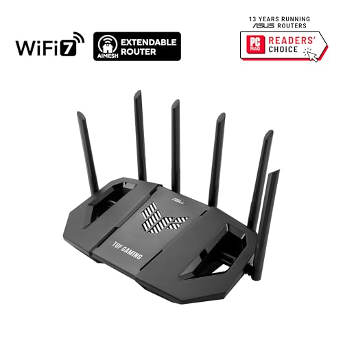 ASUS TUF Gaming BE9400 Tri Band WiFi 7 (802.11be) Extendable Gaming Router | vier 2.5G Ports, 3-stufige Portweiterleitung, Smart Home Master, AiMesh Unterstützung, AiProtection für Netzwerksicherheit