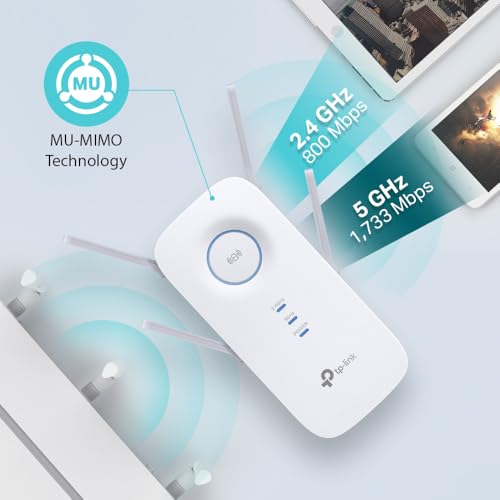 TP-Link RE655 WLAN Verstärker Repeater AC2600, Dual-Band AC + N, 1733 Mbit/s 5GHz + 800Mbit/s 2,4GHz, Gigabit-LAN-Port, 4*4-MU-MIMO, App Steuerung, maximale Abdeckung