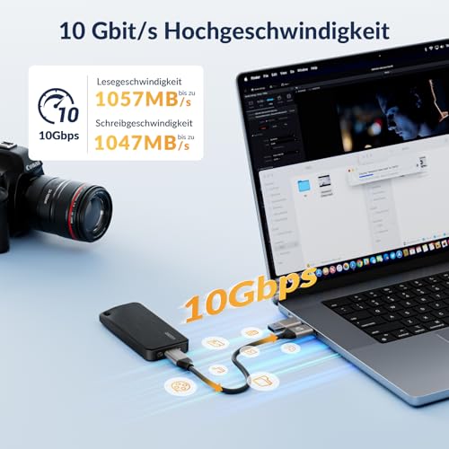 iDsonix Portable SSD 1TB Externe Festplatte, USB 3.2 GEN 2 bis zu 1000 MB/s Externes Solid State Drive mit 2-in-1 USB-C-Kabel Kompatibel mit Xbox, PS5, Mac, PC, Laptop, Kamera (i10PRO)