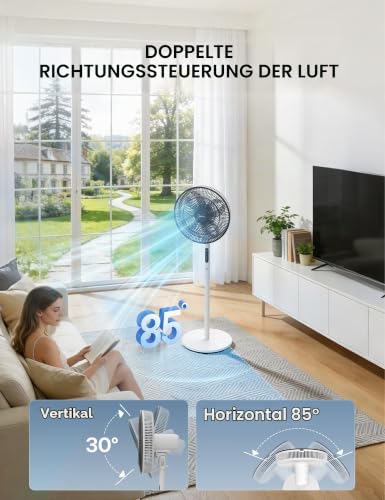 Midea Leiser Standventilator FS35-26XRDSE(BW) DC-Motor, 8 Flügel, 9 Geschwindigkeitsstufen, Oszillation 85°, Timer 9 Stunden, Höhe verstellbar