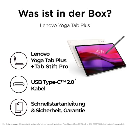 Lenovo Yoga Tab Plus Tablet AI 12,7" 16 GB 256 GB Android Seashell | 12.7 Zoll 3K Display | Qualcomm Snapdragon 8 | 16GB RAM | 256GB Speicher | Android 14 | WiFi7 + BT5.4 | Seashell | inkl.Stift