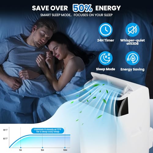 Mobiles Klimagerät 12000 BTU, Klimaanlage Mobil Ohne Außeneinheit, 4-in-1 Kühlen, Entfeuchten, Ventilator, a++ Energieeffizienz, R290 Kältemittel, Follow-Me-Funktion, Leise, Für Räume Bis 45 M²