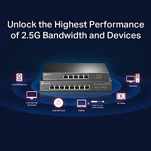 TP-Link TL-SG108-M2 8× 2.5-Gigabit Ports Ethernet LAN Switch(Plug-and-Play,Metallgehäuse, QoS, IGMP-Snooping, Ideal für 2.5G NAS, Server, Gaming-Computer, WiFi 6 AP, 4K-Video) schwarz