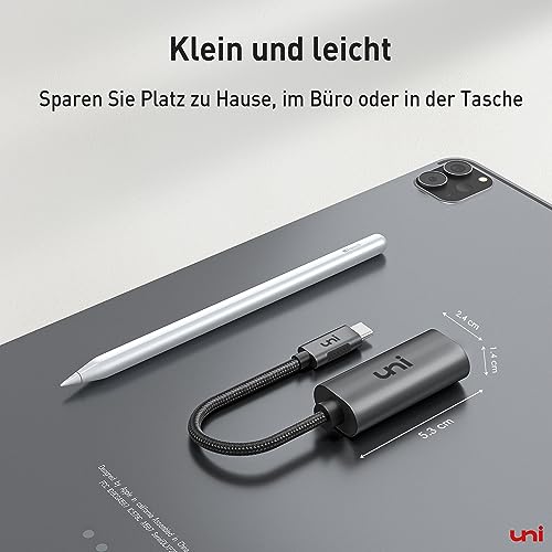 uni USB C auf Ethernet Adapter 1000Mbps, Thunderbolt USB C auf RJ45 LAN Netzwerkadapter, Kompatibel mit iPhone 16, iPad Pro/Air, MacBook Pro/MacBook Air, Galaxy S23, Surface Book, Dell XPS usw.