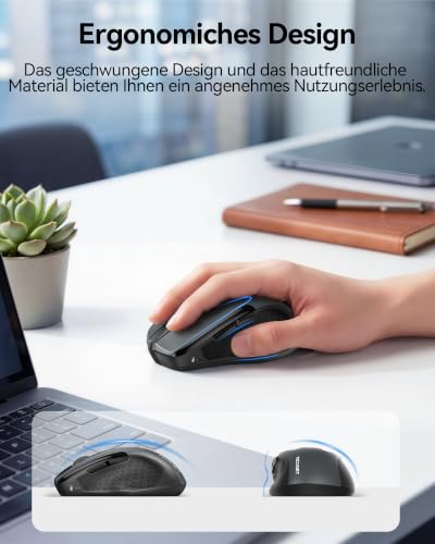 TECKNET Kabellose Maus, 2.4G Optische Funkmaus mit USB Empfänger, Grau | 2600 DPI, 24 Monate Akkulaufzei, Ergonomisches Design Wireless Mouse Kompatibel mit Laptop, PC, MacBook, Office Home