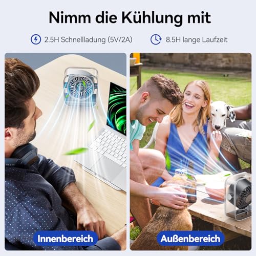 KIMMOO USB-Tischventilator Wiederaufladbar, Leiser Tischventilator mit Turbo-Luftstrom, 100 Geschwindigkeiten, Digitaldisplay, 90° Schwenkbar, Kleiner Ventilator für Schlafzimmer Büro Reise, Schwarz