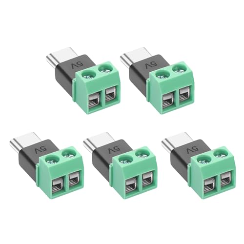 5 Stk Typ C Stecker auf 2 poligen Anschluss, Lötfreie Anschlüsse, 5V 3A, USB C 2Pin Lötfreier Adapter, Crimp Klemmleiste Stecker, Kein Datentransfer, für Tablets, Kameras, Spielzeug, Kleingeräte etc
