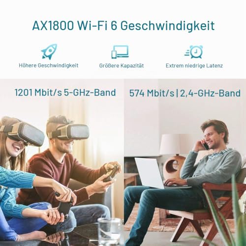 TP-Link RE605X Dualband Gigabit WLAN Repeater (1200Mbit s auf 5Ghz und 574Mbit s auf 2.4GHz, OneMesh, Intelligente Signalanzeige, AP Modus,Tether App) weiß WiFi 6 AX1800 Mesh