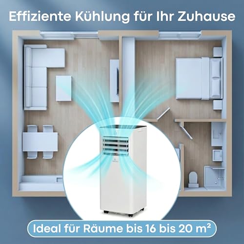 Aironex Mobiles Klimagerät 7000 BTU – Klimaanlage Weiß – Klimagerät mit Fensterabdichtung – Leise Klimaanlage mit Fernbedienung – Mobiles Klimagerät für Schlafzimmer, Wohnzimmer und Büro