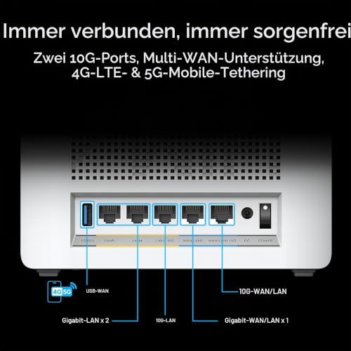 ASUS ZenWiFi BQ16 1er Pack BE2500 Quad Band WiFi7 Mesh Router | Weiß | bis 370qm, 2x 10G Ports, Smart Home Master mit Multi-SSD für IoT, VPN und Kindersicherung, 4G & 5G Mobile Tethering
