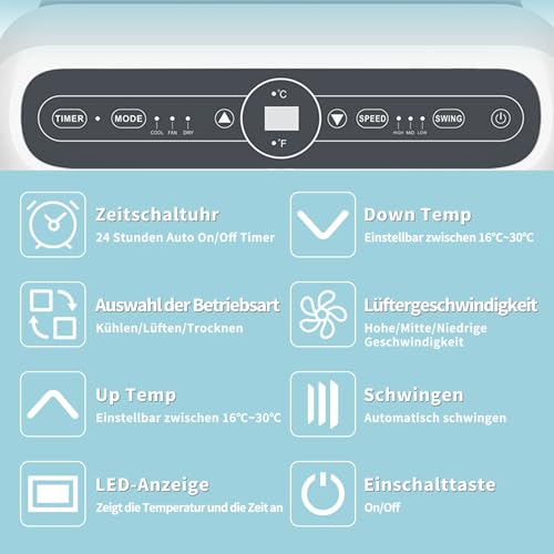 SHINCO Mobile Klimaanlage mit Abluftschlauch, 12000BTU, 3,5kw, Kühlen&Ventilieren&Entfeuchten, Mobiles Klimagerät mit Fenstermontage-Kit, 24-Stunden-Timer, für Räume von etwa 90m³, Weiß