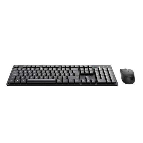 Trust Ymo II Leise Tastatur Maus Set Kabellos Deutsches Layout (QWERTZ) | Flachen Tasten, Spritzwassergeschützt, Beidhändig Funkmaus 800-1600 DPI, Ein USB-Empfänger, für PC Computer Laptop Mac