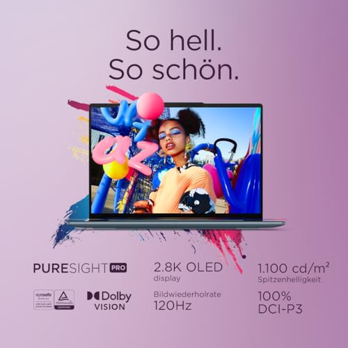 Lenovo Yoga Slim 7 Laptop | Copilot+ PC | 14" 2.8K WUXGA OLED Display | AMD Ryzen AI 5 340 | 16GB RAM | 512GB SSD | AMD Radeon Grafik | Win11 | QWERTZ | Tidal Teal | 3 Monate Premium Care