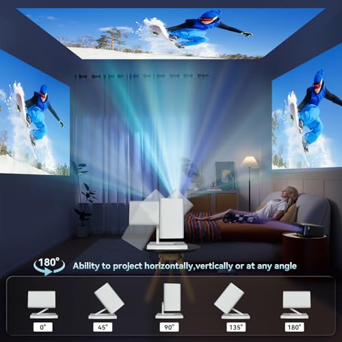 Mini Beamer mit WLAN 6 und Bluetooth, 4K- und 1080p-Unterstützung, Mini Projektor mit automatischer Trapezkorrektur, Tragbarer Filmprojektor für Laptop und Smartphone