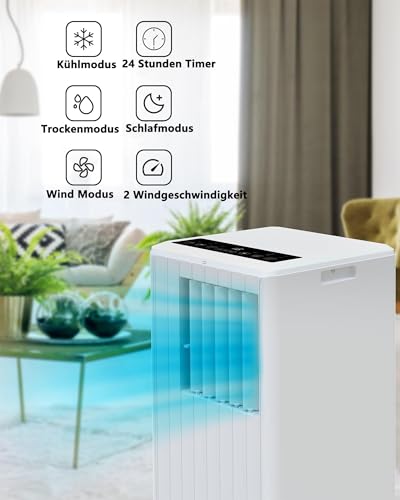 Garvee Klimaanlage Mobil Klimagerät 9000 BTU, 3 in 1 Kühlen Entfeuchten Lüftermodus Schlafmodus, 2.6KW Mobile Klima mit Abluftschlauch, Fernbedienung,24h-Time, Air Conditioner, Für Räume bis 20-35 m²