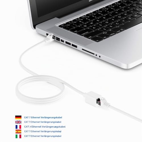 deleyCON 3,0m CAT7 Patchkabel Verlängerung RJ45 S/FTP 600 MHz - Weiß | CAT 7 Rohkabel, RJ45 Stecker auf RJ45 Buchse, Ethernet LAN Netzwerkkabel, Kupfer, PiMF