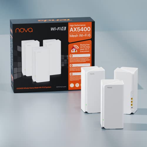 Tenda Nova MX15-Pro Mesh WLAN WiFi 6 System-AX5400 Dualband WLAN Mesh WiFi 6 System, empfohlen für Häuser mit 4-6 Schlafzimmern, 9*Gigabit Port–Ersetzt Router & Repeater–Kompatibel Mit Alexa, 3Pack