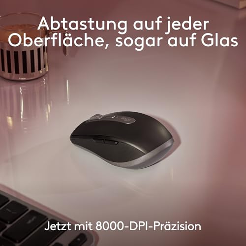 Logitech MX Anywhere 3S for Mac, kompakte kabellose Bluetooth-Maus | 8K-DPI-Abtastung auf jeder Fläche, leise Klicks, USB C, kabellose Maus für MacBook Pro, MacBook Air, iMac, iPad - Space Grau