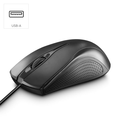 Hama Computermaus mit Kabel (Maus mit 3 Tasten für PC, Laptop oder Notebook, geeignet für Rechts- und Linkshänder, 1000 DPI, Betriebssysteme: Windows 11/10/8/7/Vista/XP, MAC OS 10.10 oder höher)