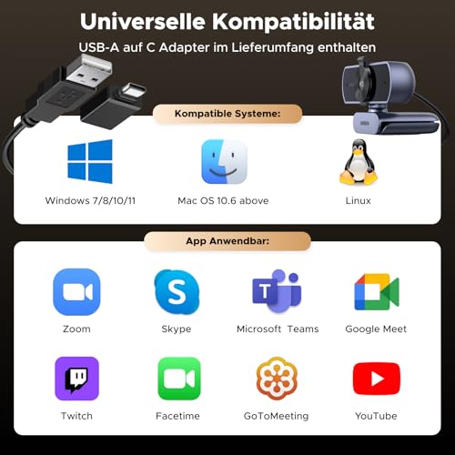 UGREEN FineCam Lite 4K, Autofokus, Dual-Mikrofon, mit Objektivabdeckung | UHD Webcam 4K, 70° FOV, automatische Lichtkorrektur, Rauschunterdrückung, USB-A/C Anschluss, Plug and Play, für PC/Laptop