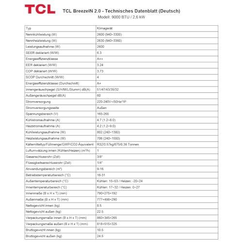TCL Multisplit Klimaanlage Wandgerät 4 x 2,6 kW 9000 BTU + 32000 BTU Außeneinheit App + Fernbedienung für Räume bis zu je 30m²