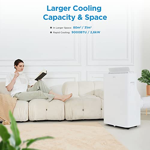 Midea Mobiles Klimagerät Silent Cool 26 Pro WF, 3-in-1 Klimaanlage mit Abluftschlauch, Kühlen&Entfeuchten&Ventilieren, 9000 BTU, 2.6kW, für Räume ca. 80m³(32㎡), EEK A