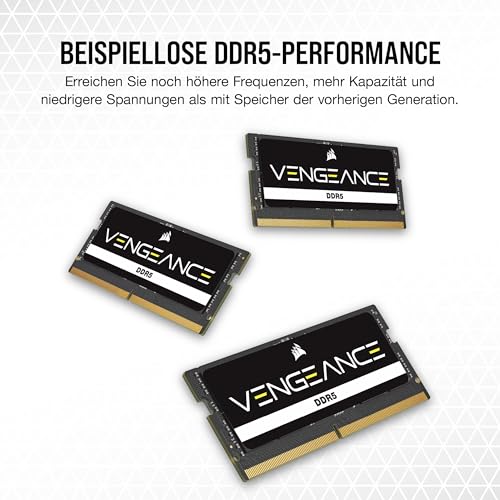 CORSAIR Vengeance SODIMM DDR5 RAM 24GB (1x24GB) Bis zu 5600MHz CL48-48-48-90 1.10V Intel XMP 3.0 Laptop-Speicher – Schwarz (CMSX48GX5M2A5600C48)