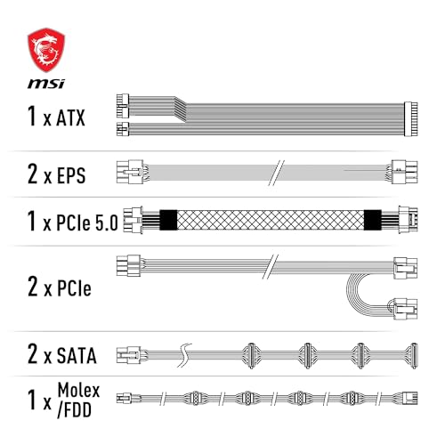MSI MAG A850GL PCIE5-850W 80 Plus Gold Netzteil | Voll modular, ATX 3.0, unterstützt PCIe 5.0 GPU, 120mm FDB Lüfter mit dynamischen Kugellager