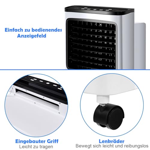 COSTWAY Mobile Klimaanlage ohne Abluftschlauch, 3 in 1 Luftkühler & Luftbefeuchter & Ventilator, 8 L Wassertank, 7,5H Timer, 3 Modi & 3 Geschwindigkeiten, inkl. 2 Kühlakkus & Fernbedienung