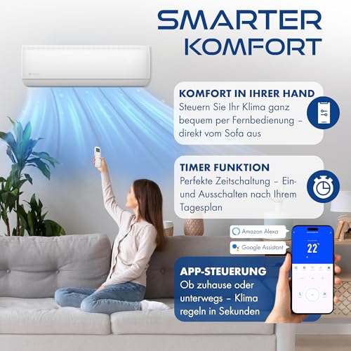 ZENIRO Multi Split Klimaanlage 2 Innengeräte Set (2 x 3,5kW) Klimagerät Air Conditioner mit Heizfunktion 21000 BTU 6,2kW A++ WiFi/App-Steuerung 4D AirFlow Heizen bis -20°C Vorgefüllt R32