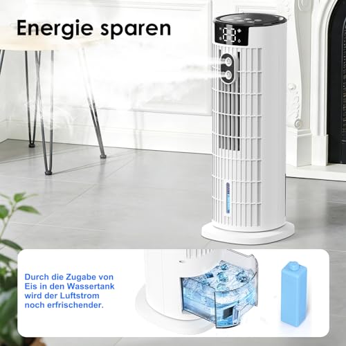 Mobile Klimaanlage,Luftkühler mit Wasserkühlung 6-in-1 Mobiles Kühlgerät Tragbarer,Leise,2-10Timer 90°Oszillation, 4 Stufen, Air Cooler für Zuhause und Büro. (Weiß)