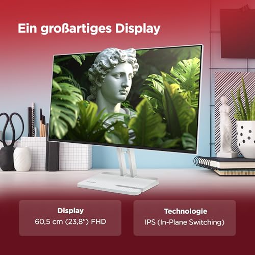 Lenovo L24-4C | Monitor | 23.8" Full HD | 144Hz | IPS | HDMI 1.4 | VGA | Home Office | 1920x1080 Auflösung | 250 nits | 1ms Reaktionszeit | IPS-Panel | Entspiegelt | Lautsprecher | Grau