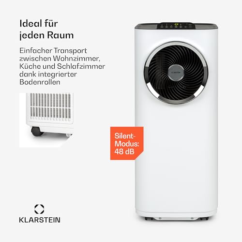 Klarstein Kraftwerk Smart 10K Mobiles Klimagerät – 10000 BTU, 29-49 m², App & Alexa Steuerung, 3-Stufen Ventilator, 23 l/h Entfeuchtung, Leise, Inkl. Fensterkit, Weiß