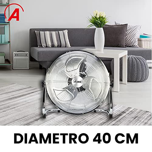 ARDES - AR5C40B 3-poliger geräuscharmer Bodenventilator BOXCHROME 40 - Chrom Bodenventilator mit vertikaler Neigung und manueller Steuerung - Ardes Kleiner 3-stufiger Bodenventilator