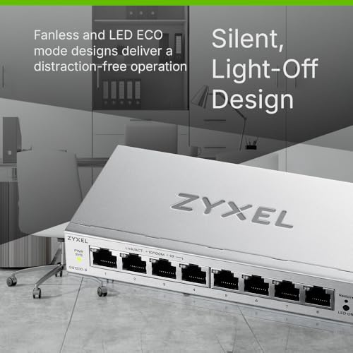 Zyxel Netzwerk Switch 8 Port | Web-Managed | GS1200-8V3 | 8x GbE Ports, Lüfterlos, Web-Basierte Verwaltung, VLAN, QoS, IGMP Snooping, Energieeffizient, Netzteil Enthalten