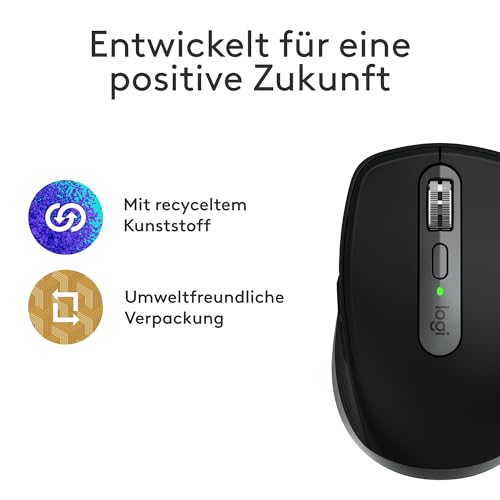 Logitech MX Anywhere 3S for Mac, kompakte kabellose Bluetooth-Maus | 8K-DPI-Abtastung auf jeder Fläche, leise Klicks, USB C, kabellose Maus für MacBook Pro, MacBook Air, iMac, iPad - Space Grau