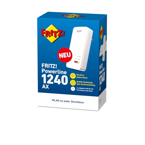 FRITZ!Powerline 1240 AX WLAN Set | Mesh | Wi-Fi 6 bis 600 MBit/s | Singleband WLAN (2,4 GHz), Powerline über das Stromnetz bis 1,2 GBit/s, einfache Einrichtung, Developed in Europe