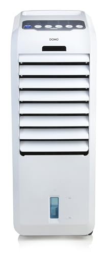 DOMO DO153A Mobiler Luftkühler - 3 in 1 (Luftkühler, Ventilator und Luftbefeuchter) - 5L Wassertank - 5 Funktionen - Bedienfeld mit LED - Inkl Fernbedienung und 2 Kühlelementen - Weiß