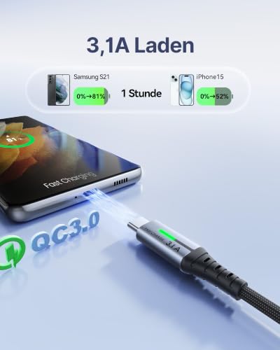 INIU USB C Kabel, [3 Stück 2m+2m+0,5m] USB A auf USB C Schnellladekabel | Nylon Geflochten, Ladekabel USB-C Ladegerät für iPhone 18 17 16 Pro Max, Samsung Galaxy S26 S25 S24, Pixel 9, iPad Air usw.
