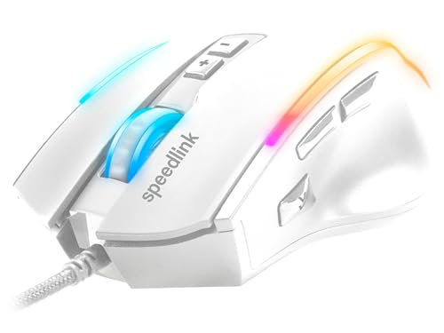 Speedlink DECUS NX - RGB Gaming Maus mit Kabel, bis 12800dpi, Programmierbar, Dauerfeuer Taste, USB kabelgebunden ummantelt, 1000Hz Pollingrate, weiß