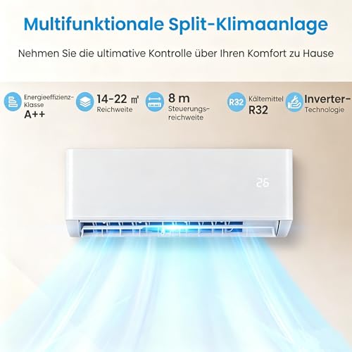 RELAX4LIFE Split Klimaanlage 12000BTU, Klimageräte mit Heizfunktion, Klima Splitgerät Kältemittel R32, Inverter-Technologie, Air Conditioner Inkl. Montagematerial, sehr leise